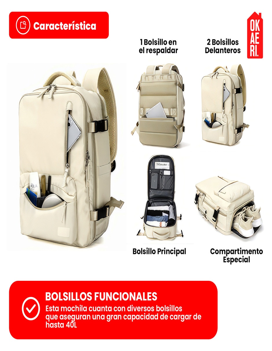 Mochila para viaje impermeable unisex 2